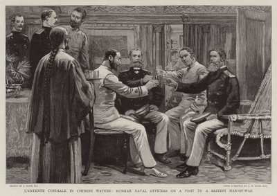 La Entente Cordiale en Aguas Chinas, Oficiales Navales Rusos en Visita a un Buque de Guerra Británico de Joseph Nash